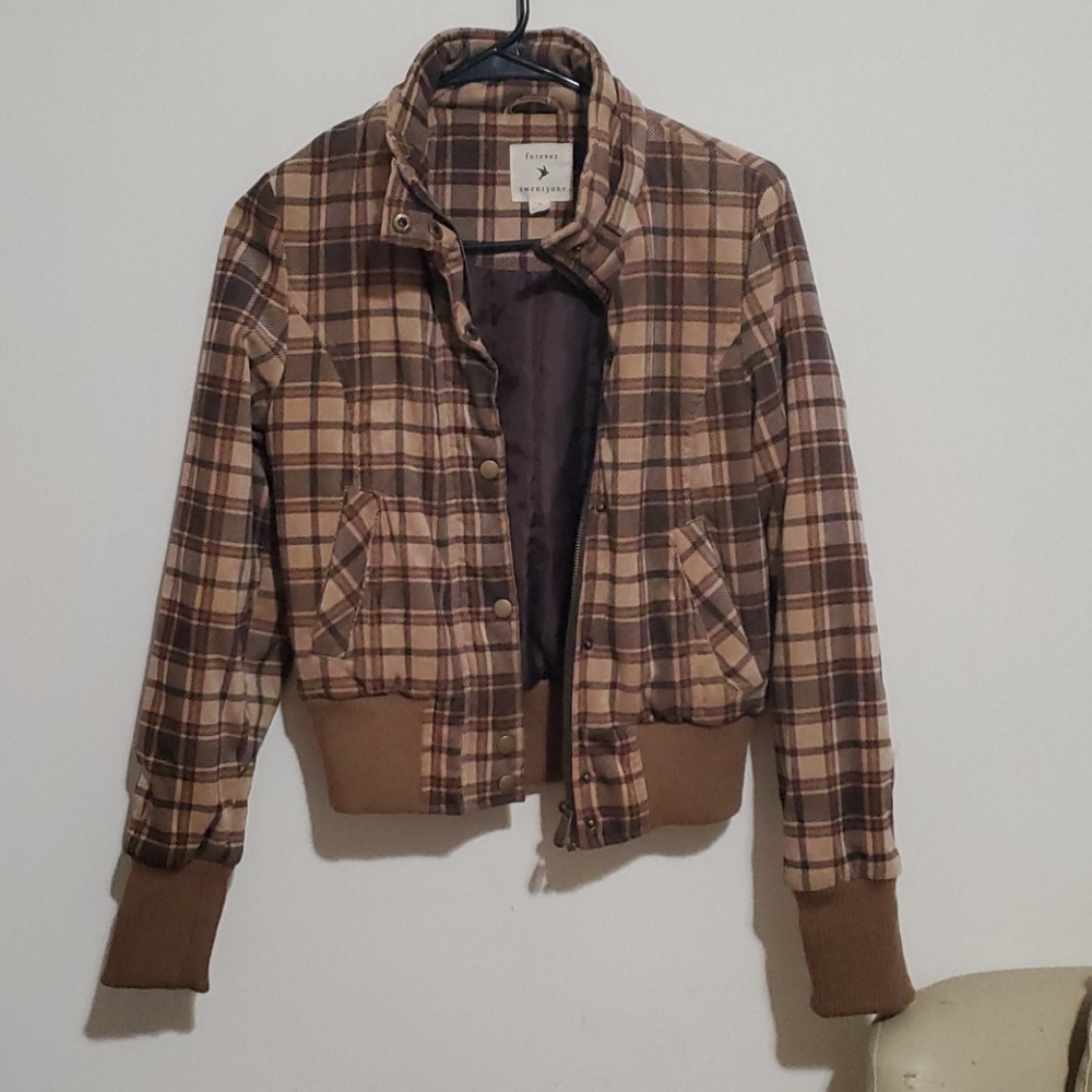 Brown Plaid Bomber Jacket